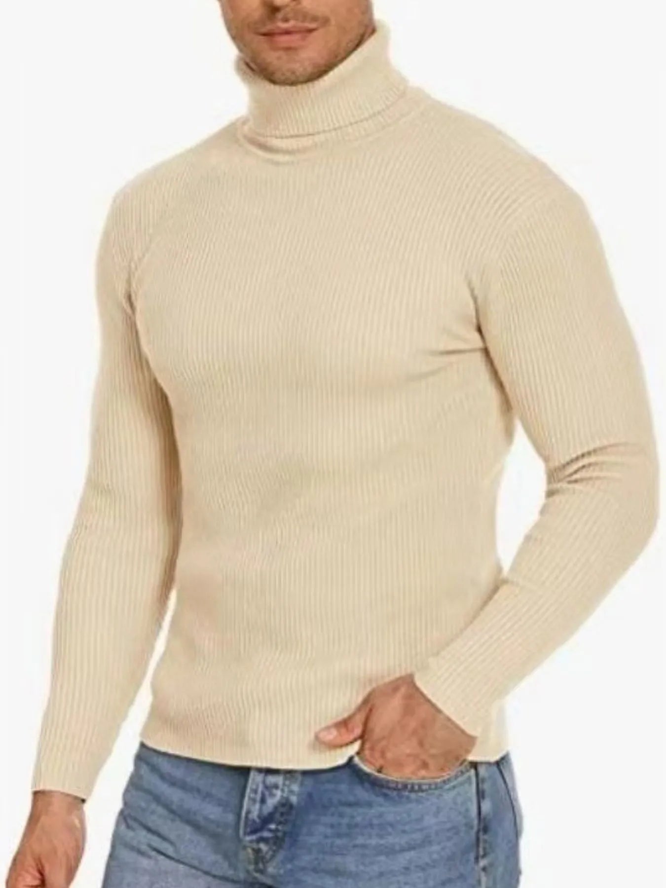 Men's Plus Size Ribbed Turtleneck Long Sleeve Sweater