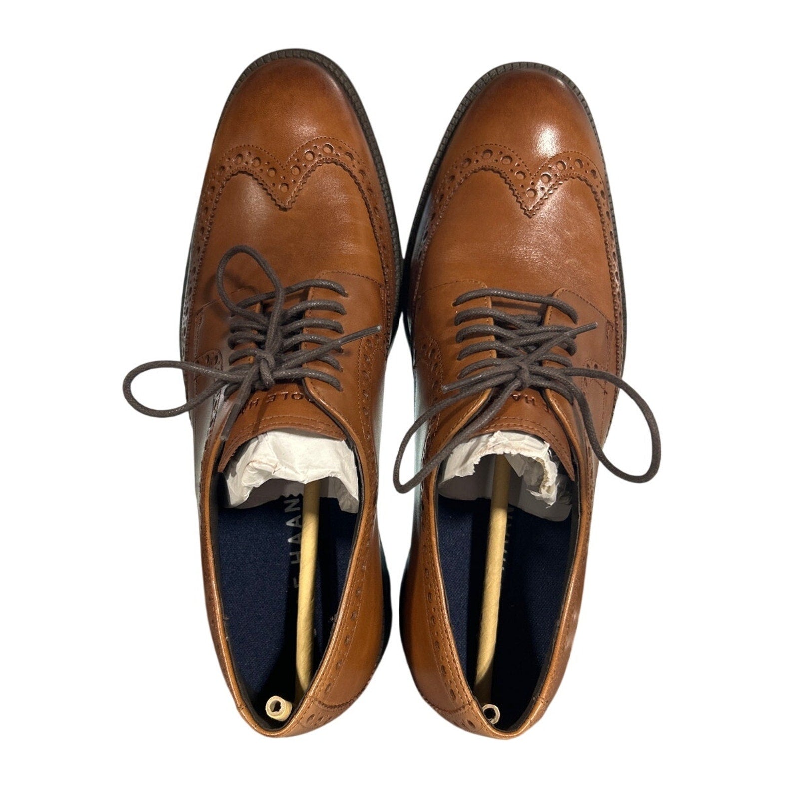 New In Box Cole Haan Men Size 8 British Tan Leather Wing Oxford Grand 360 Shoes