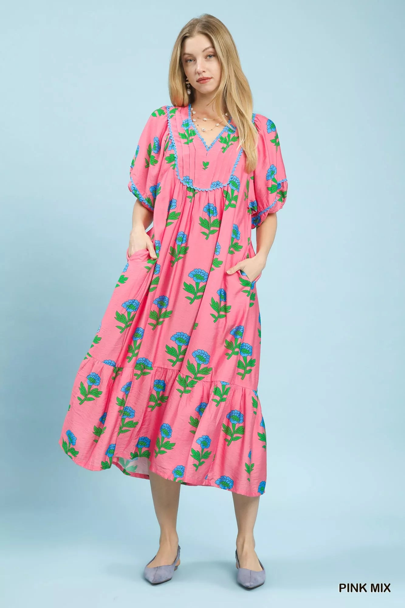 Umgee Floral Print Midi Dress
