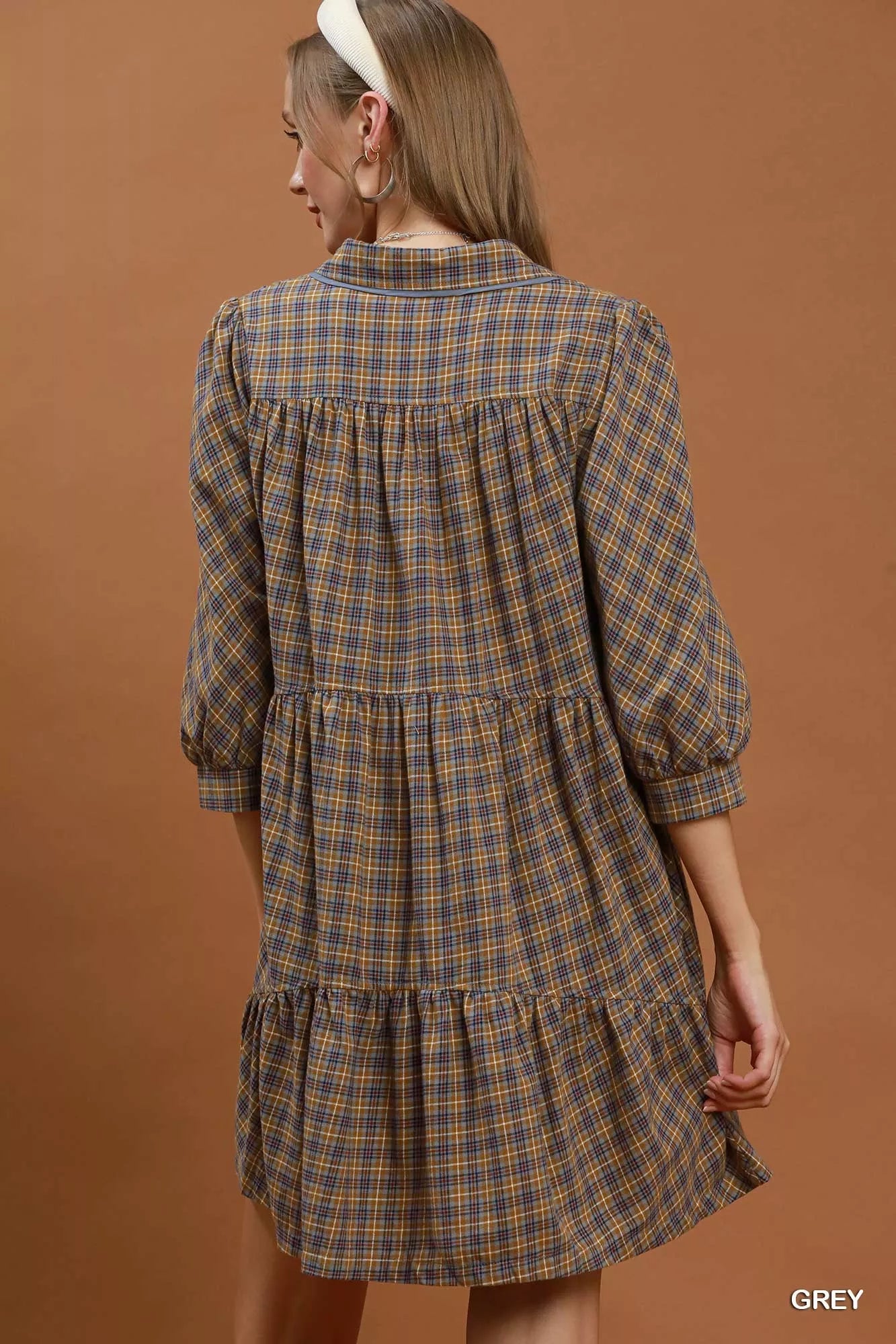 Umgee Plaid Button Down Oversized Shirt Dress