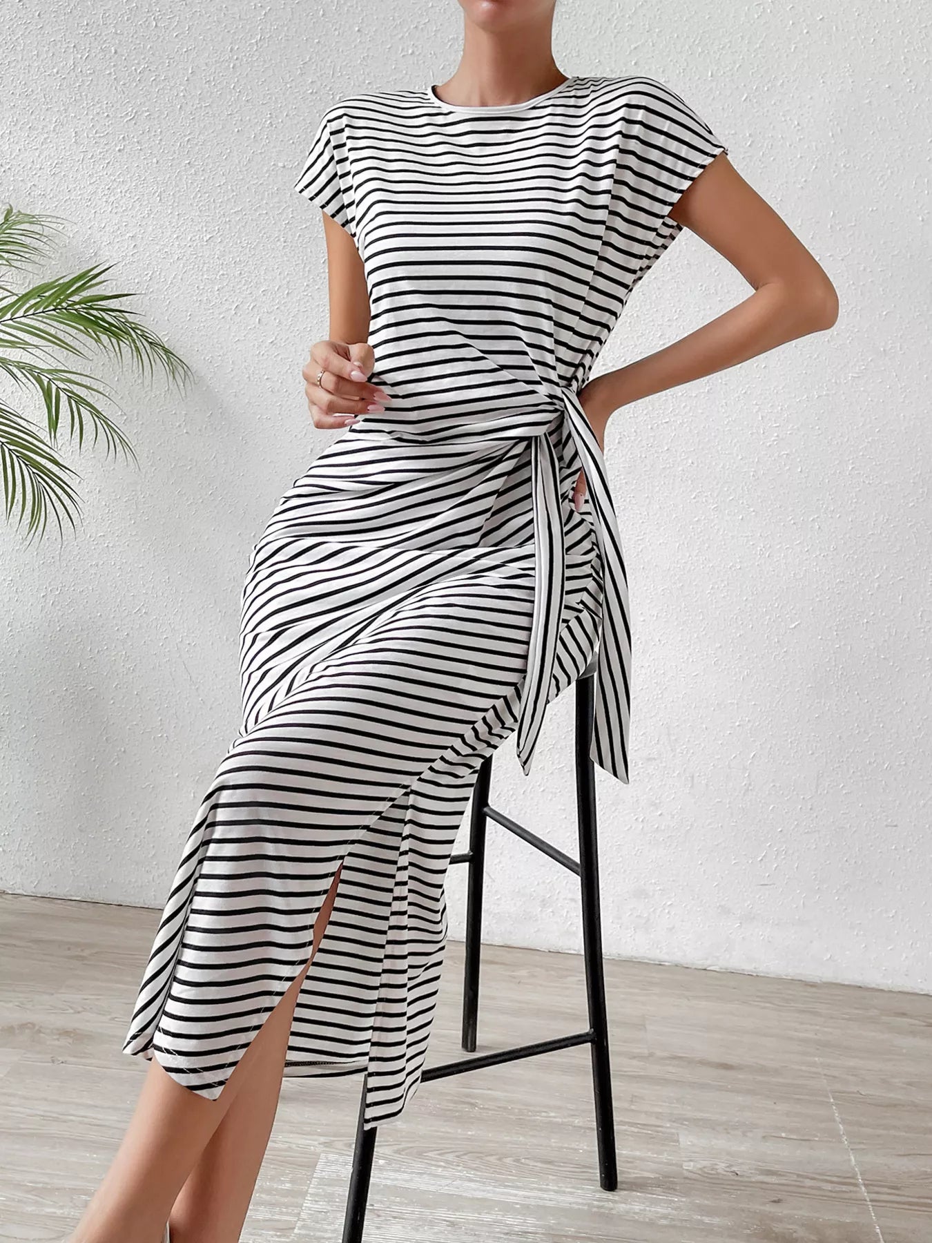 Striped Tie-Waist Midi Dress