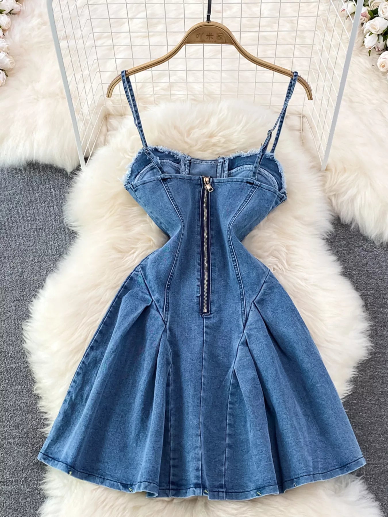 Lace-Up Denim A-Line Mini Dress