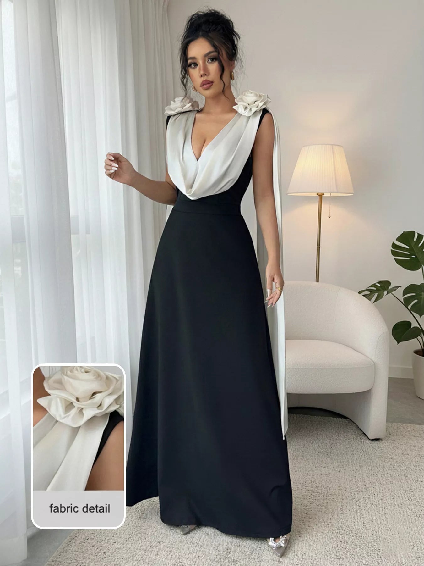 Floral Applique Two Tone Maxi Dress