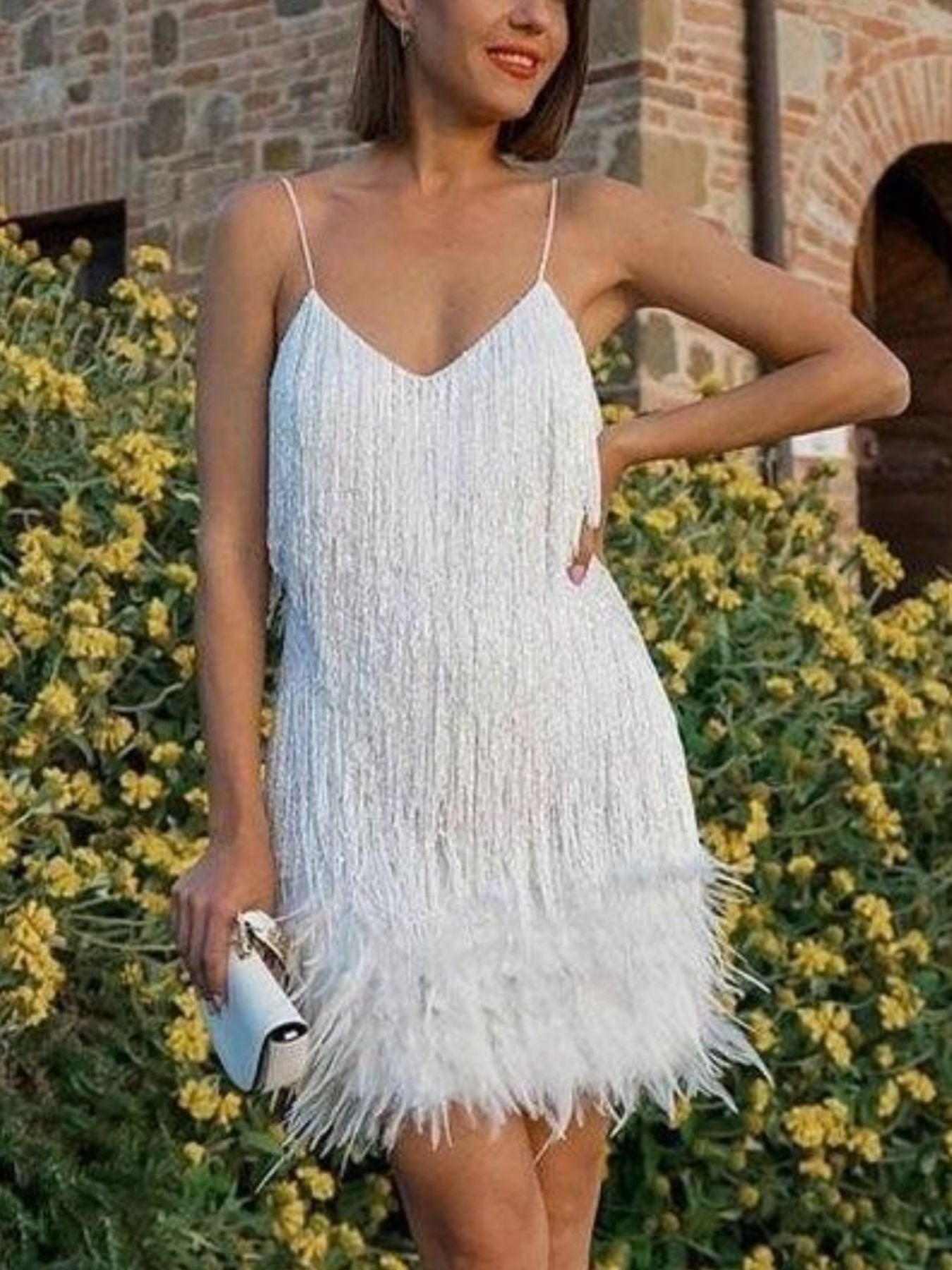 Fringe Feather Hem Mini Dress