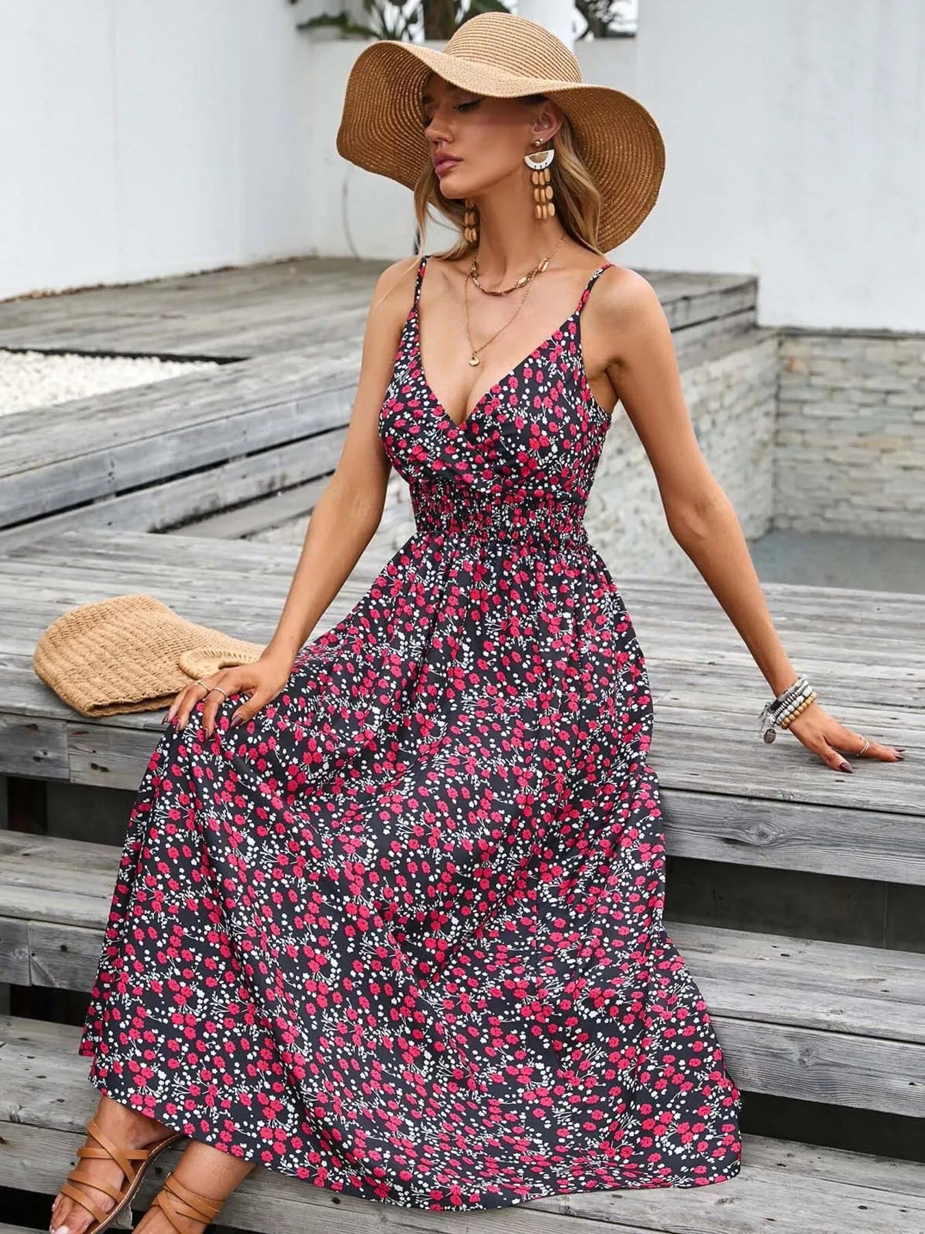 Paisley Print Spaghetti Strap Midi Dress