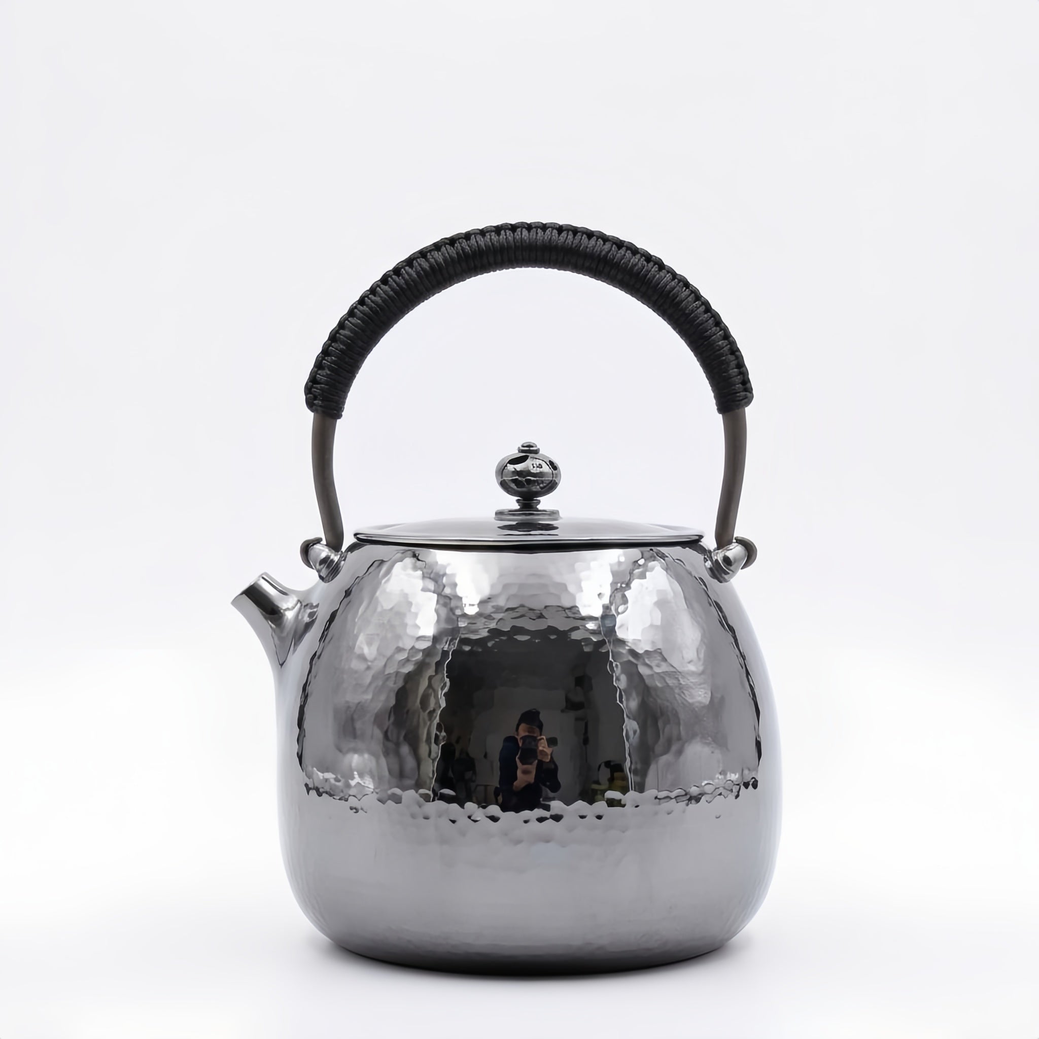 Pure 999 Fine Silver Elegant Hand-Hammered Polished Silver Teapot with Traditional Woven Handle - Handicraft