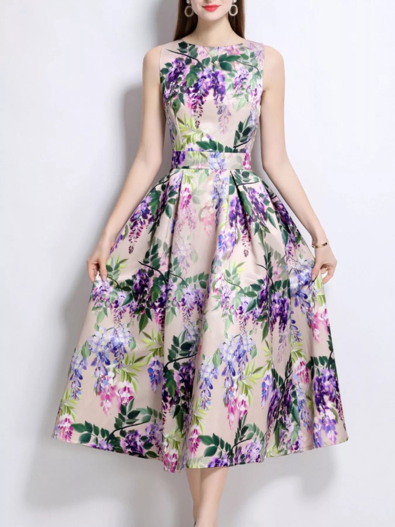 Floral Print Sleeveless Midi Dress