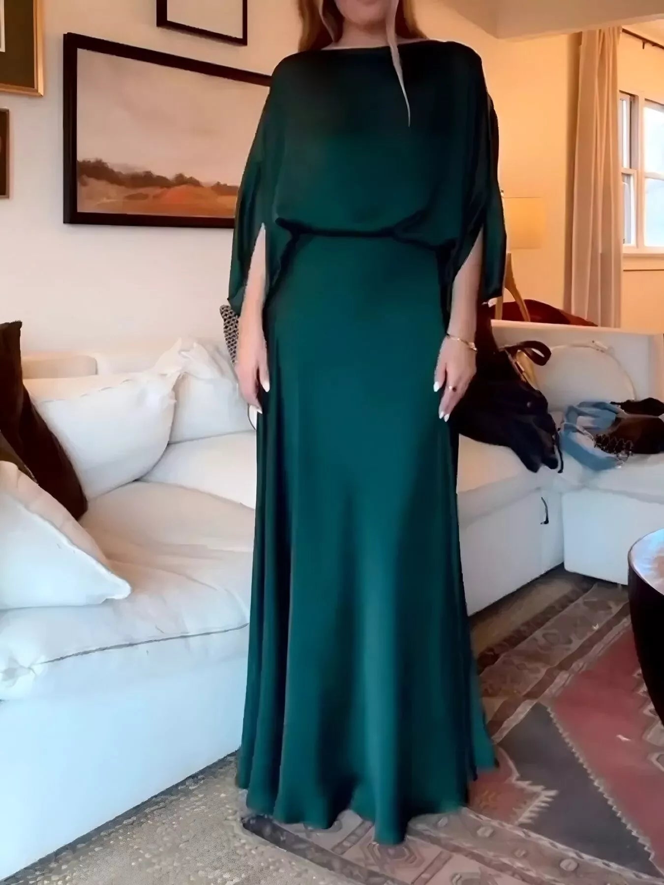 Full Size Elegant Batwing Sleeve Maxi Dress Plus Size