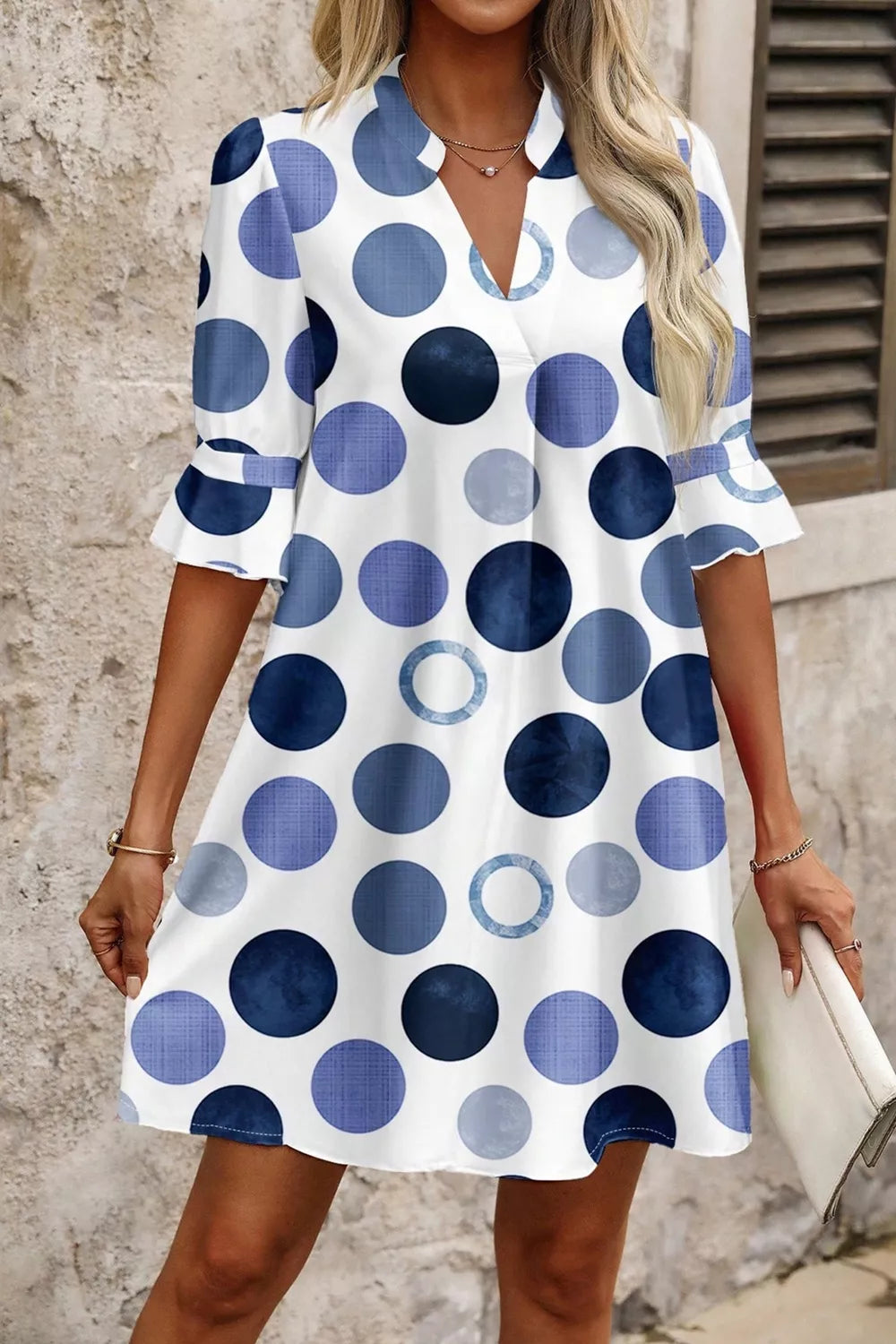 Polka Dot Print Flounced Half Sleeve Casual Vacation Style Mini Dress