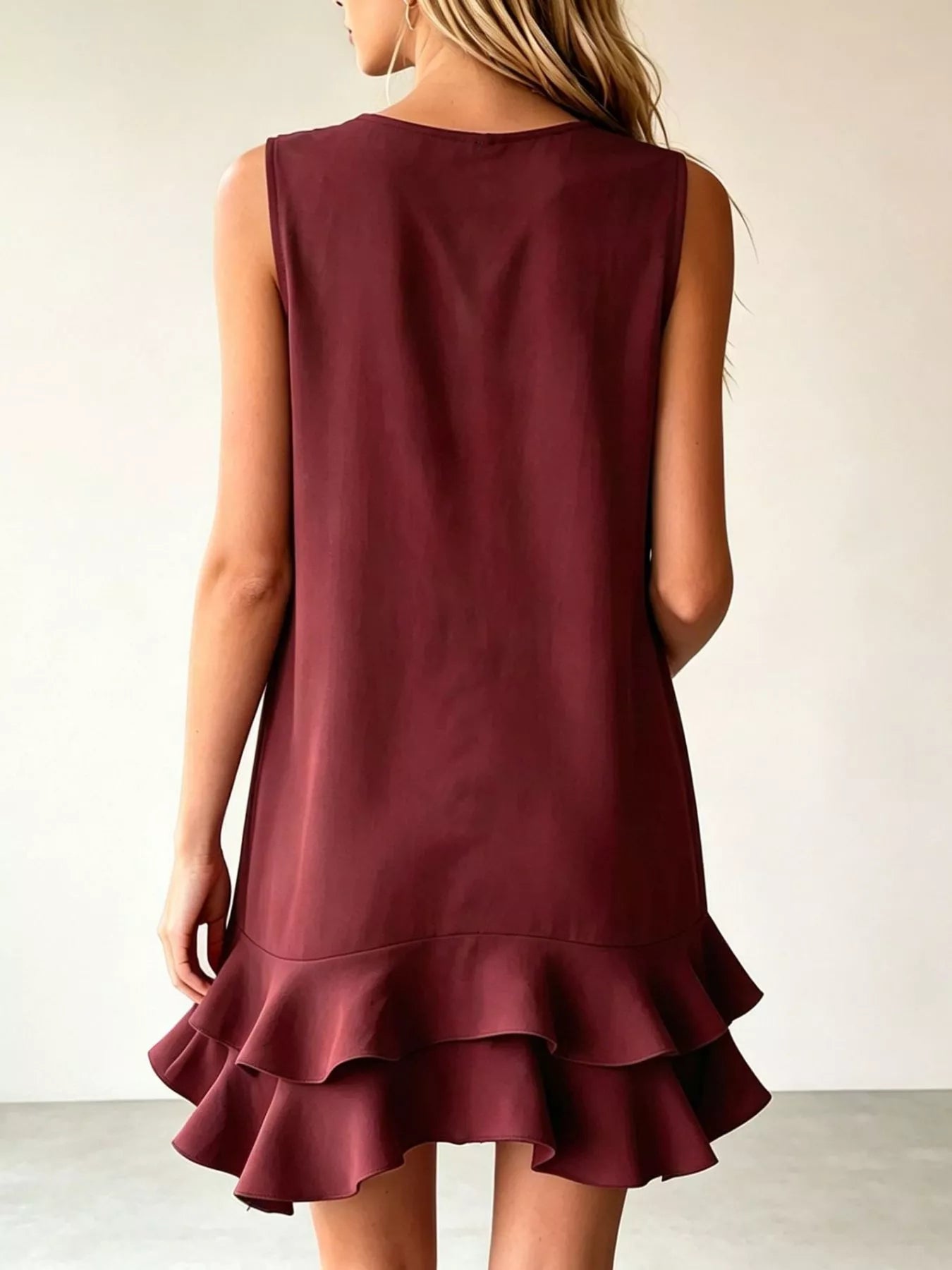 Full Size Sleeveless V-Neck Tiered Ruffle Mini Dress Plus Size