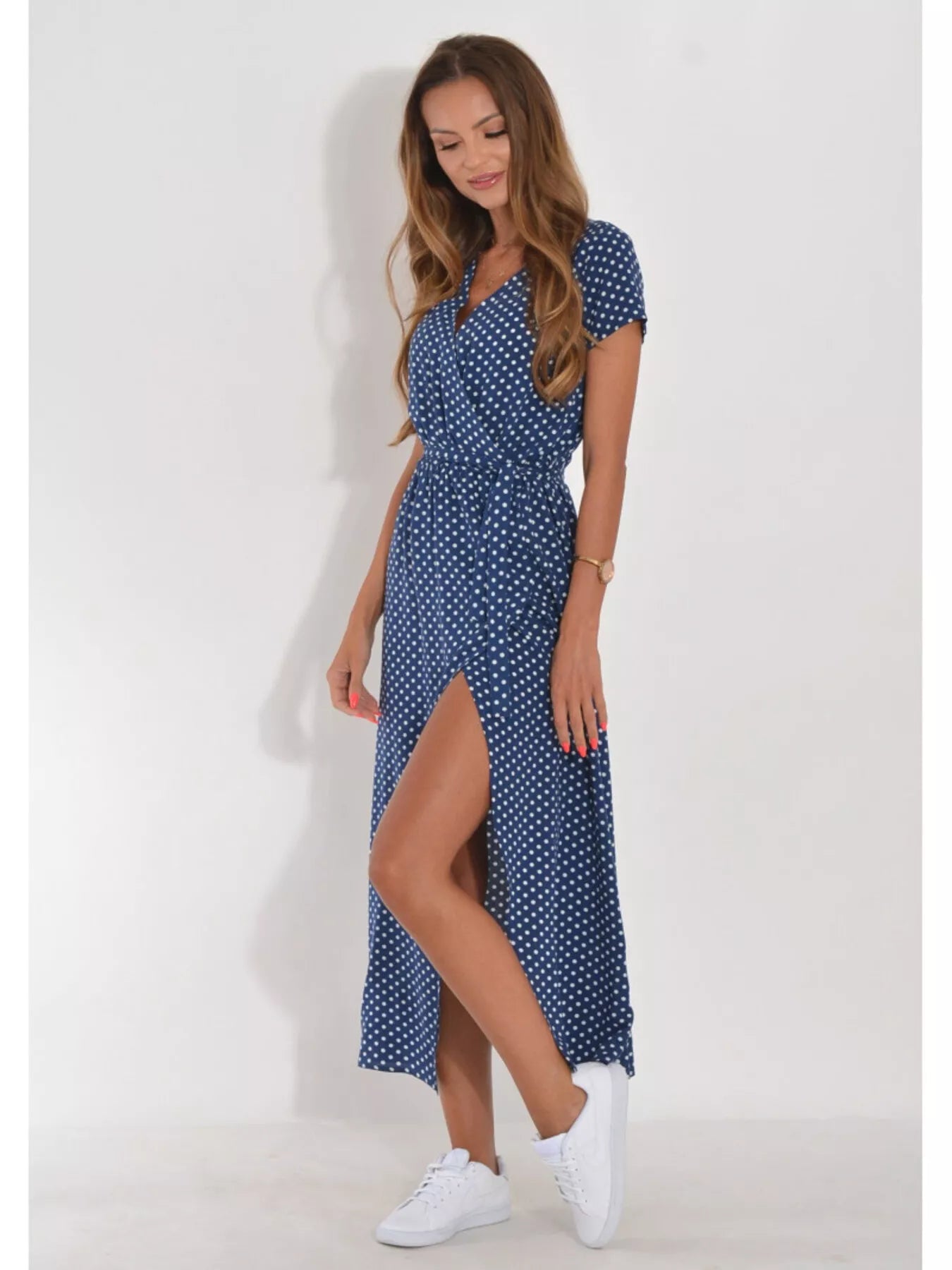 Surplice Short Sleeve Midi Dress