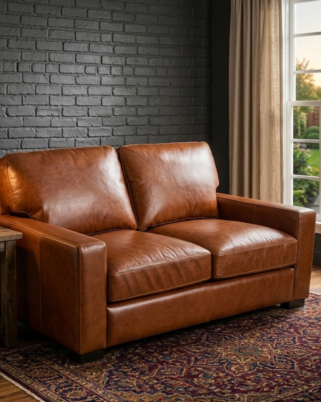 Claudette Top Grain Leather Love Seat - Chestnut