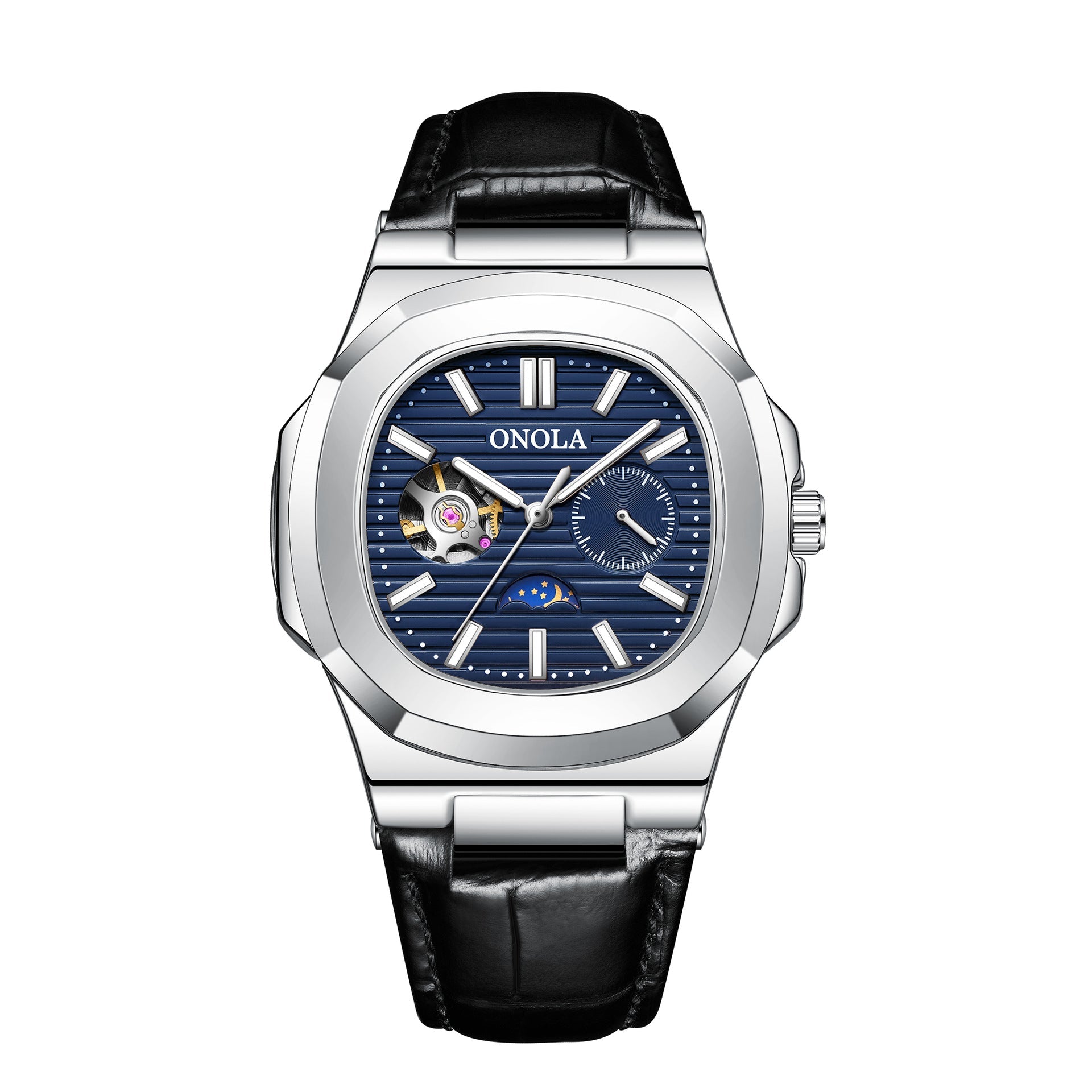 High-Quality Mechanical Watch Sun Moon And Stars Design Waterproof Leather Strap