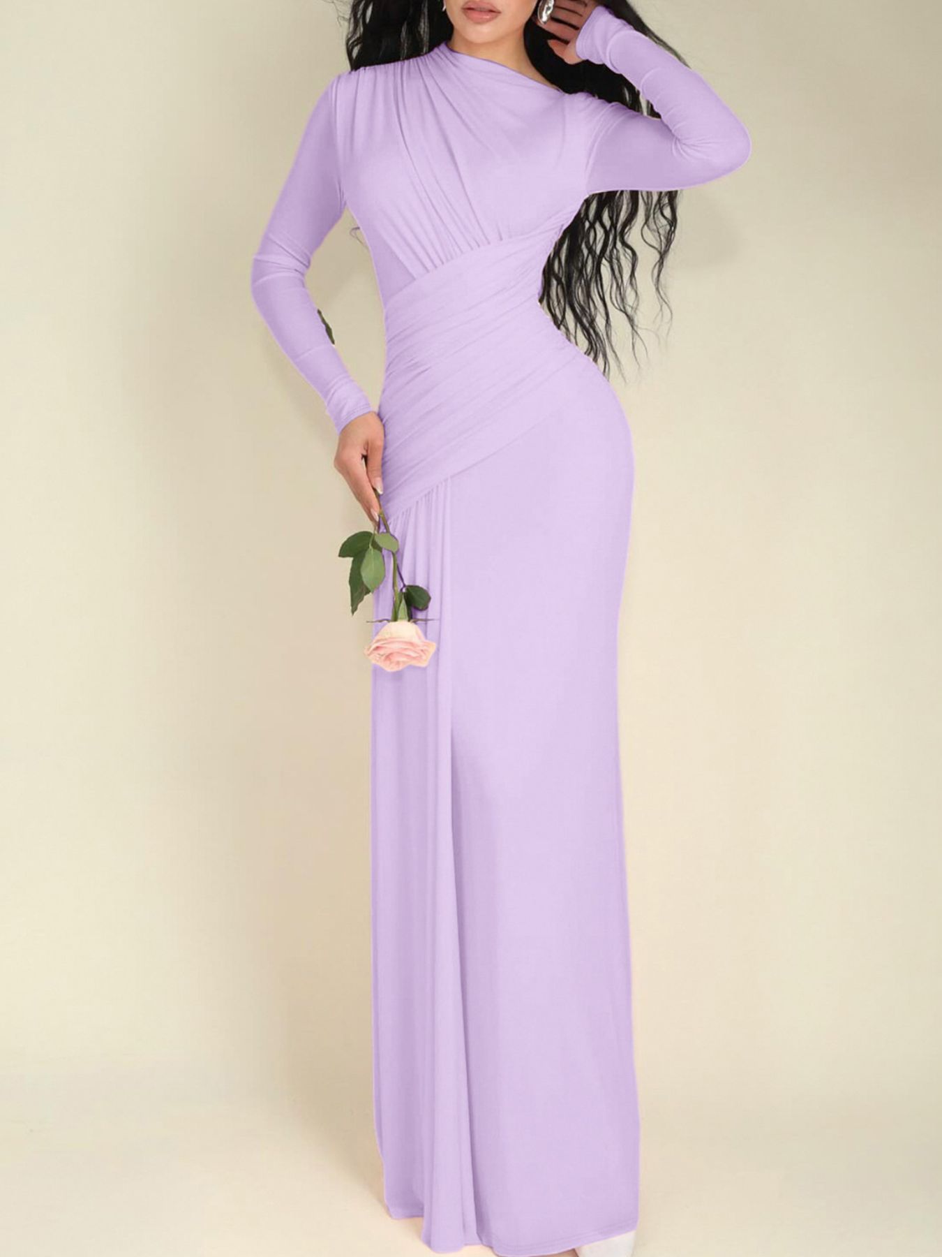 Ruched Long Sleeve Mermaid Maxi Dress