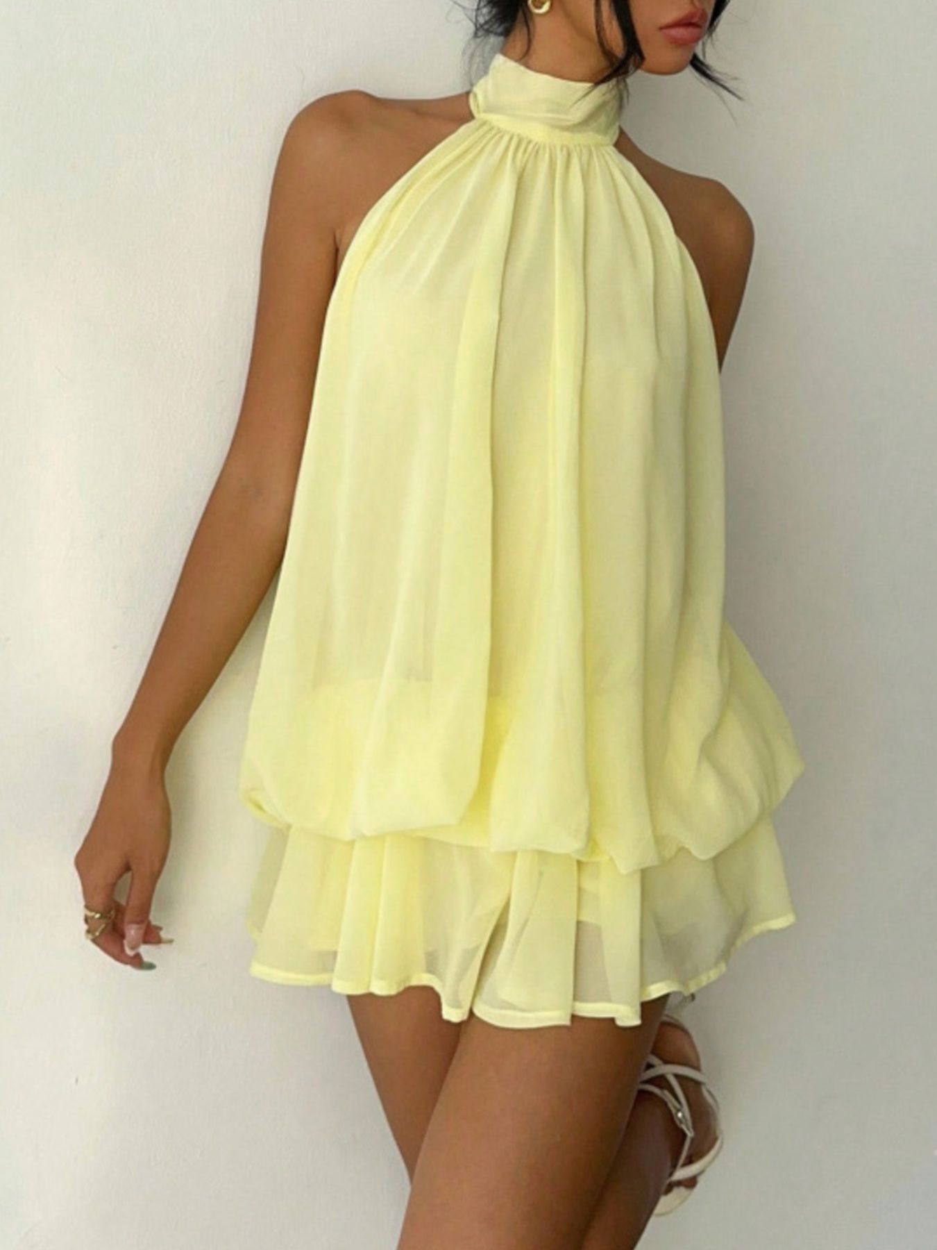 Halter Neck Layered Mini Dress