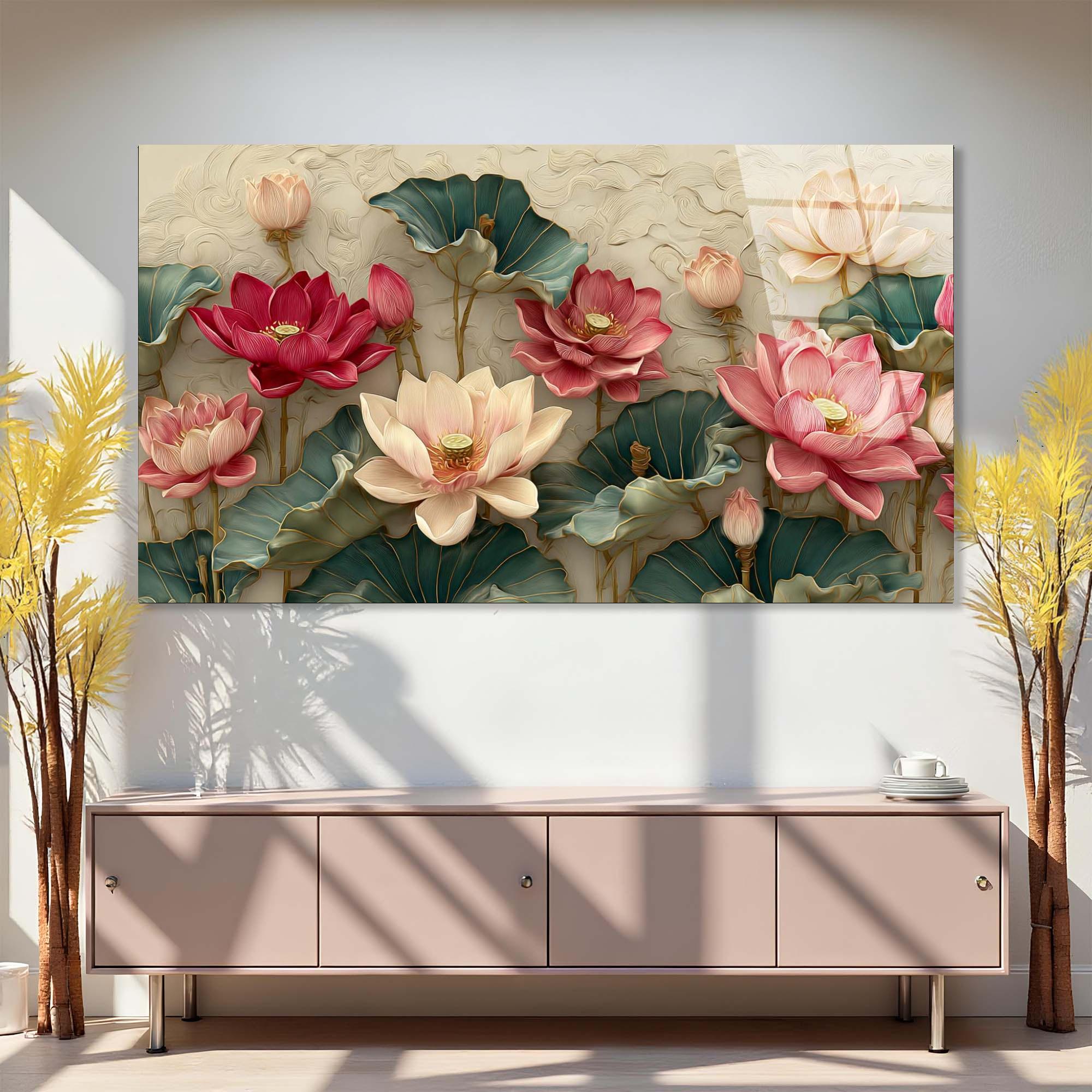 Lotus Flower Tempered Glass Wall Art | Elegant Botanical Decor