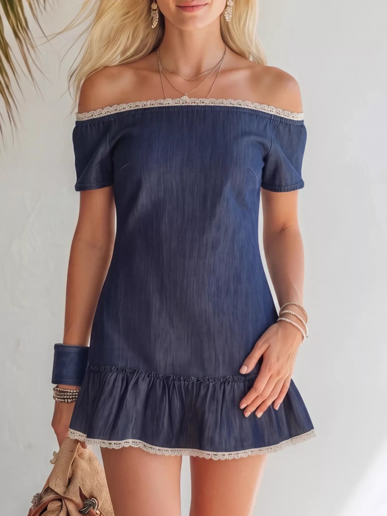 Lace Detail Off Shoulder Mini Dress