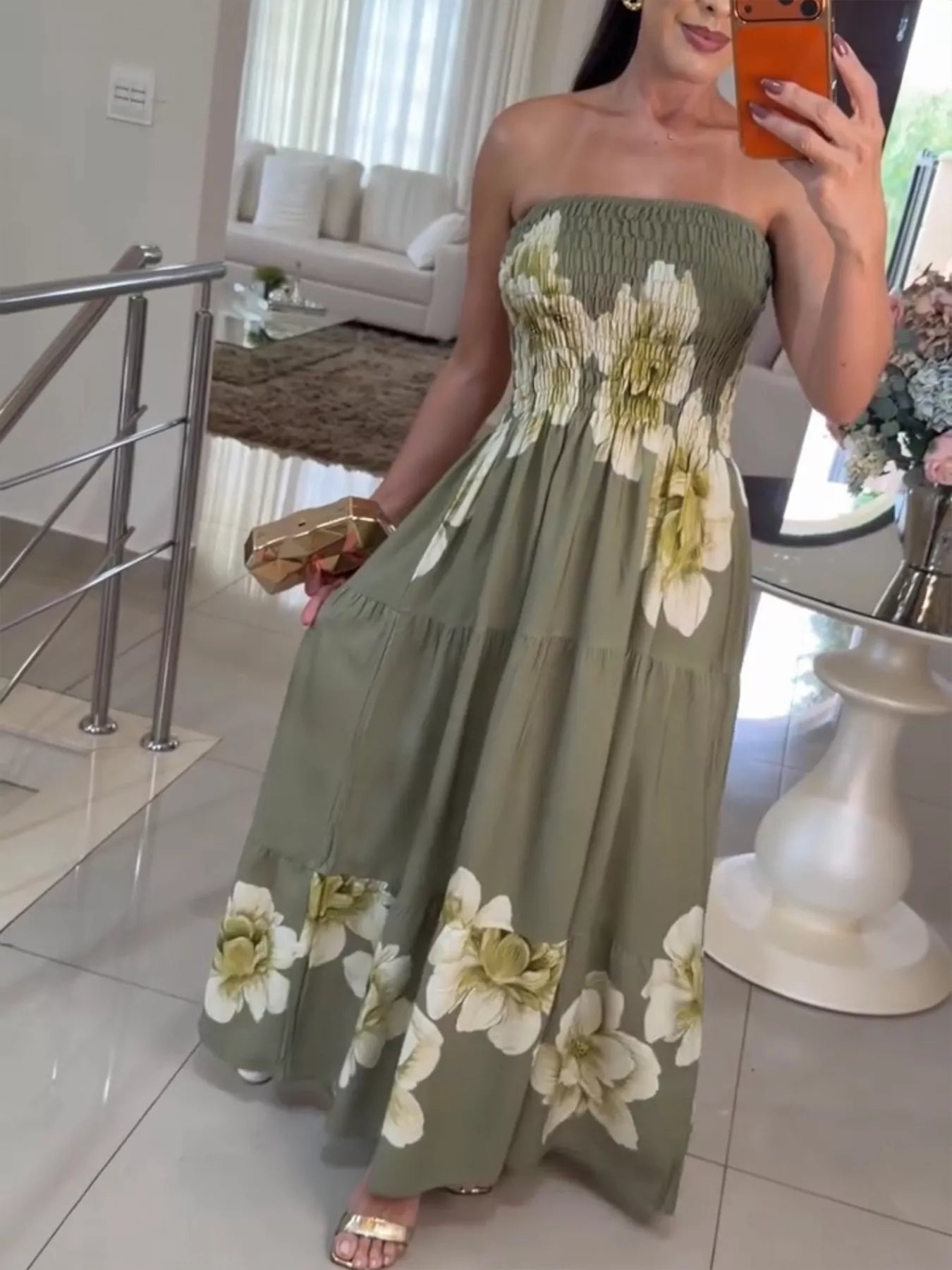 Floral Smocked Strapless Maxi Dress