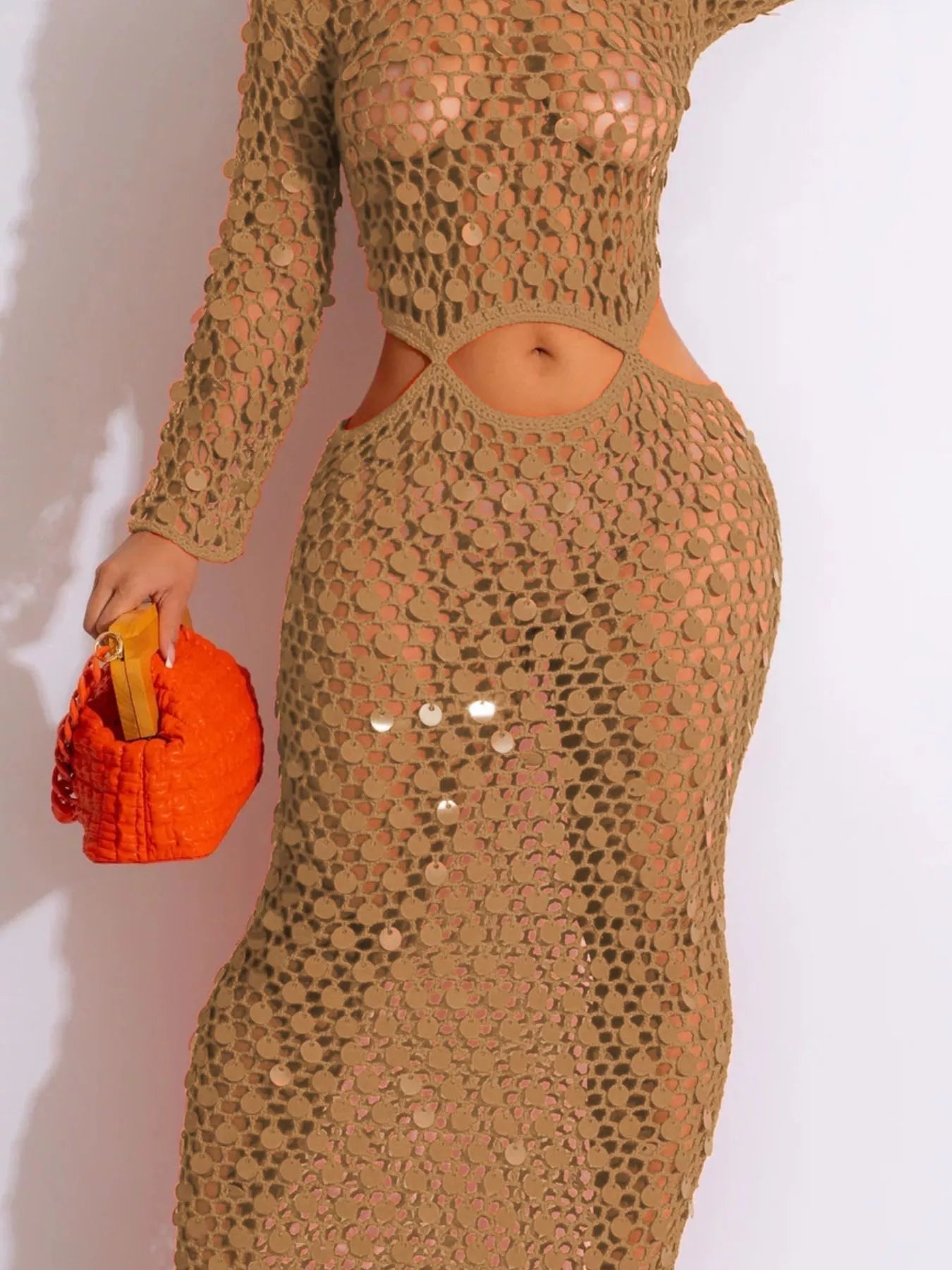 Sequin Mesh Cutout Maxi Dress