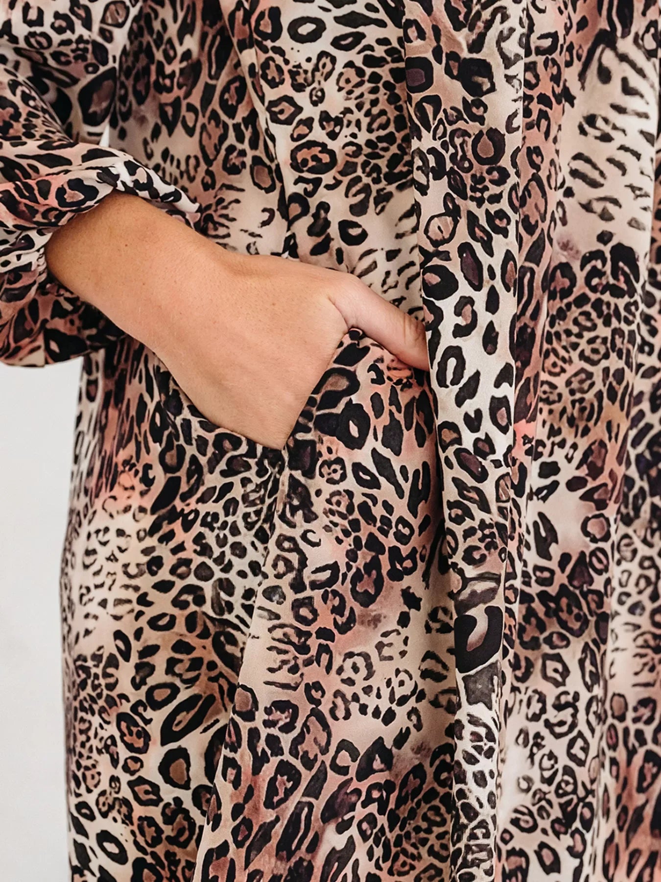 Leopard Ruffled Detail Long Sleeve Loose Mini Dress
