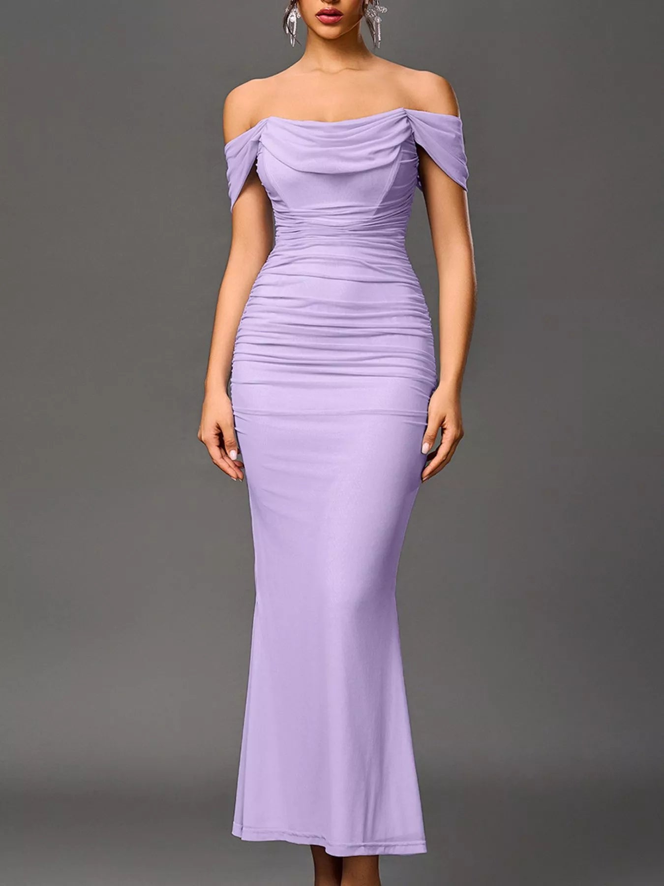 Off-Shoulder Ruched Mermaid Maxi Dress
