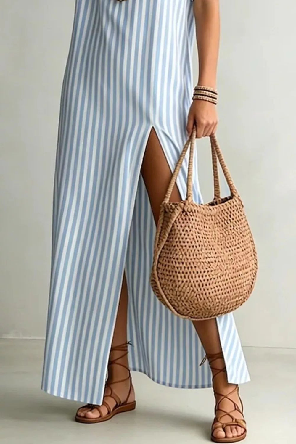 Striped High Slit Maxi Dress