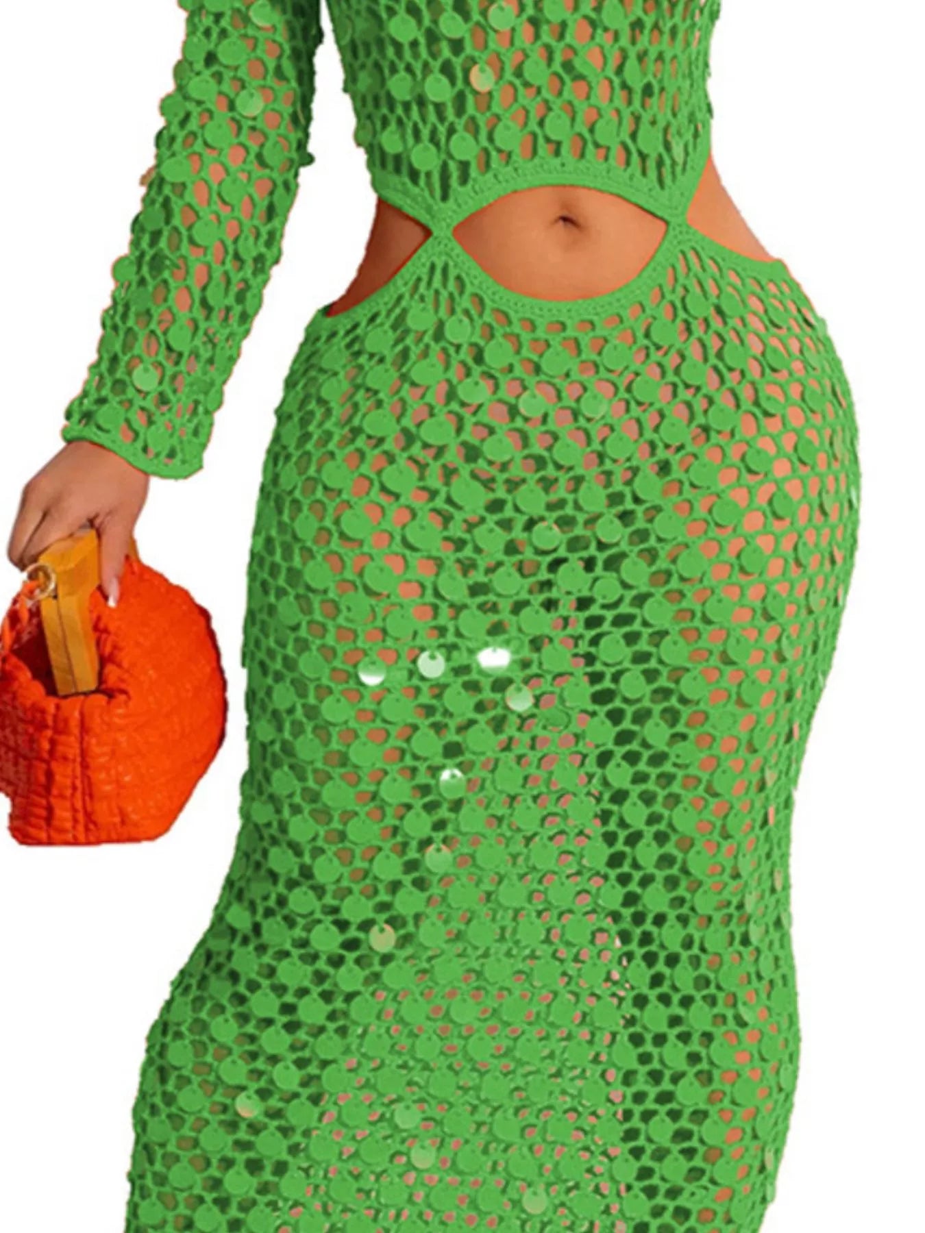 Sequin Mesh Cutout Maxi Dress