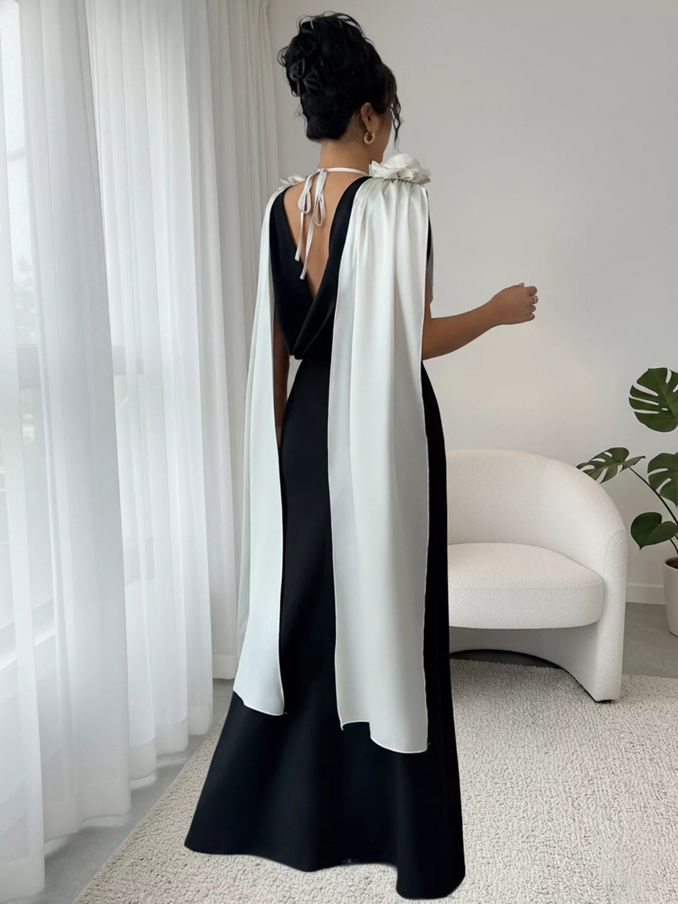 Floral Applique Two Tone Maxi Dress