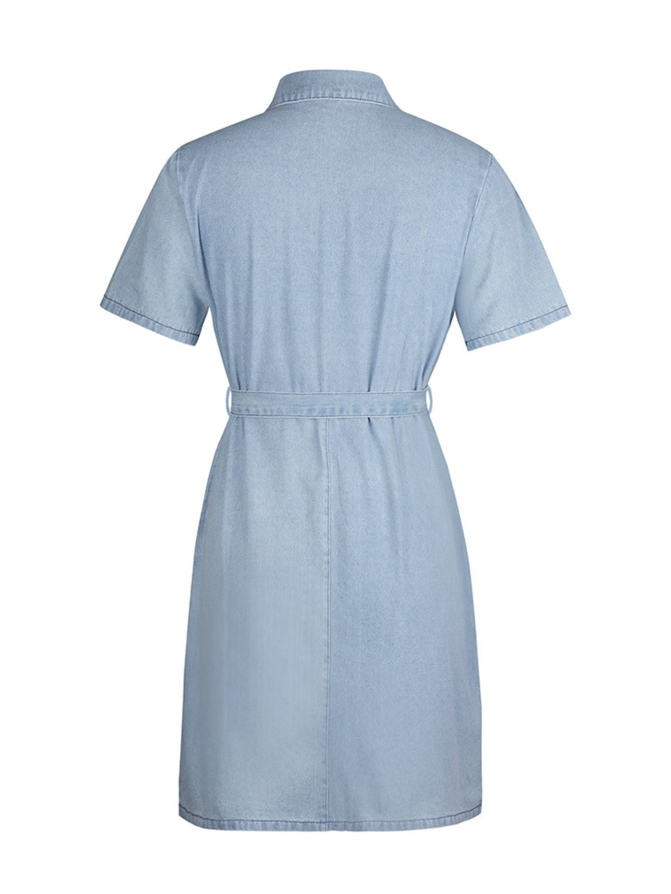 Zip Front Short Sleeve Denim Dress