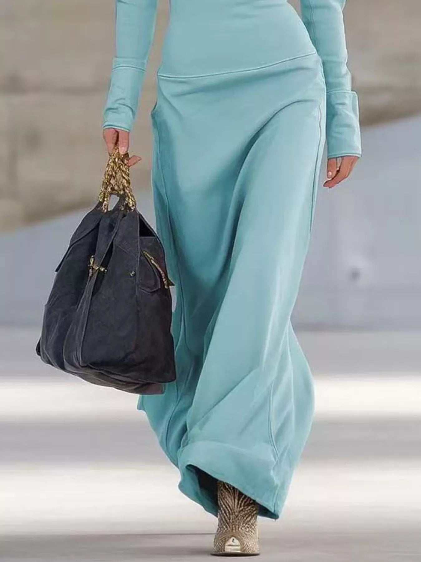 Zip Collar Long Sleeve Maxi Dress