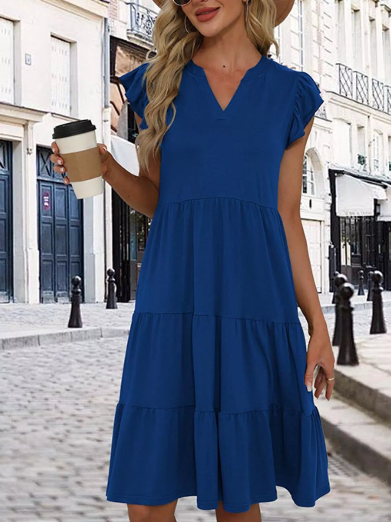 Ruffle Sleeve Tiered Midi Dress