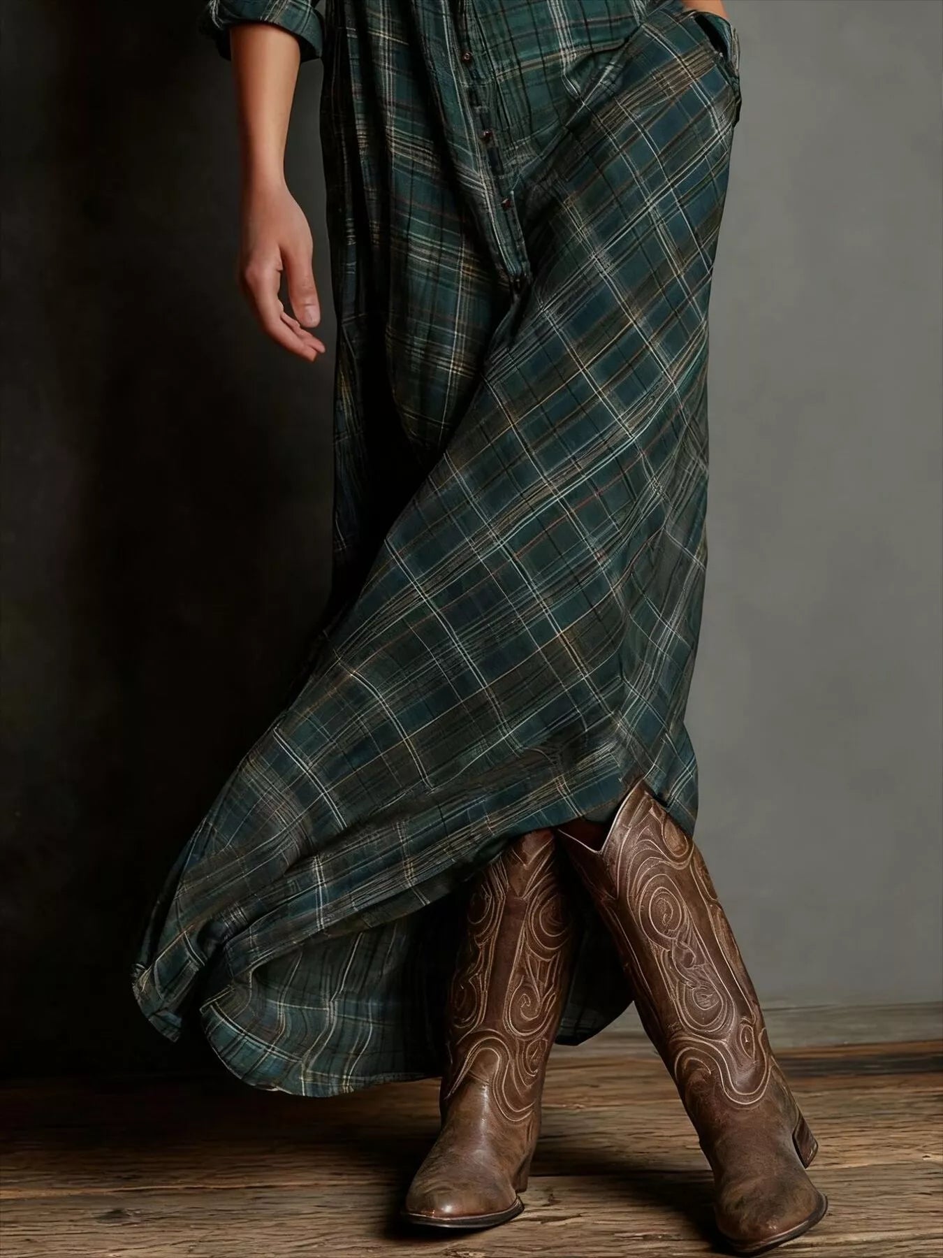 Full Size Plaid Button-Down Maxi Dress Plus Size