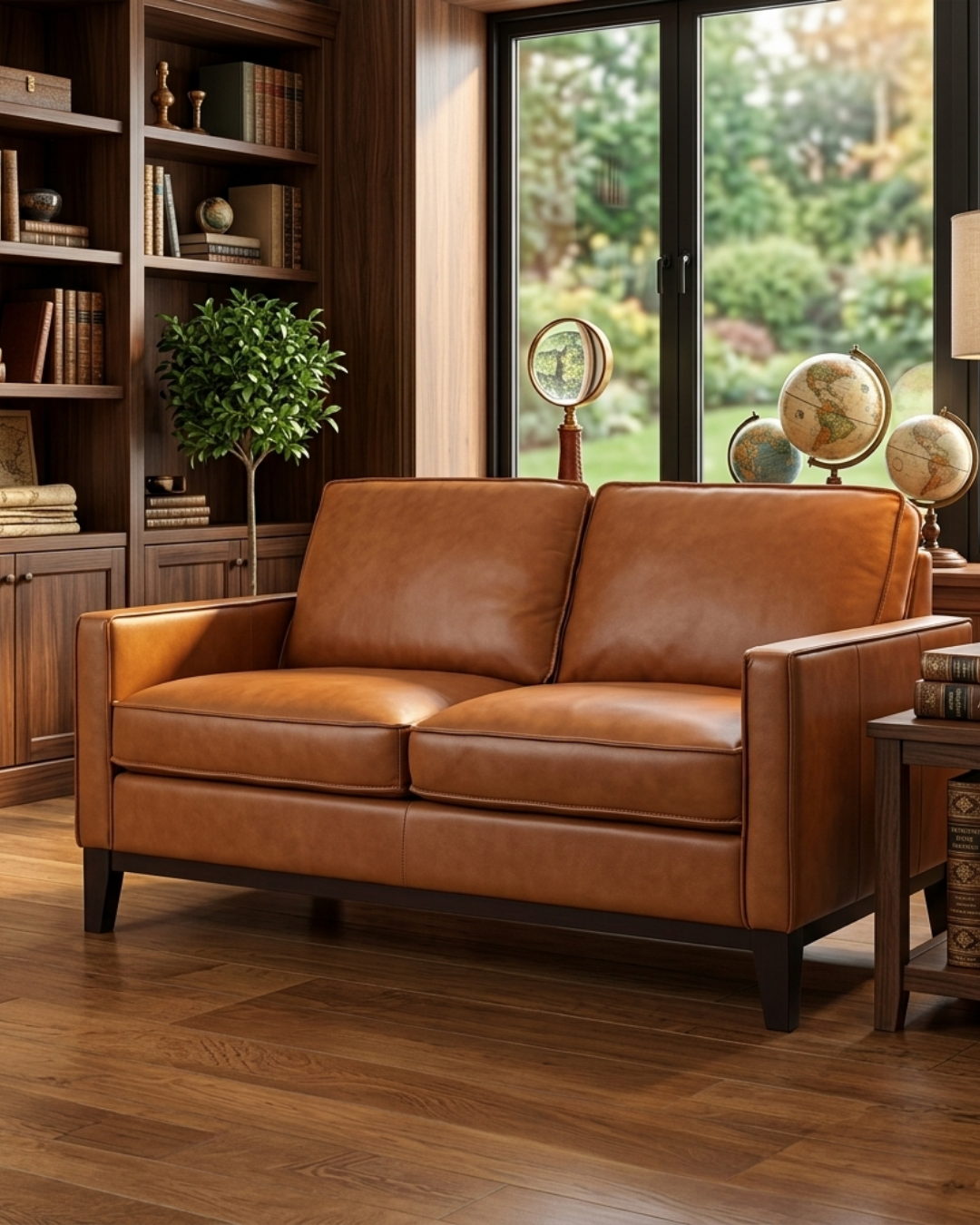 Samhara Top Grain Leather Love Seat - Chestnut
