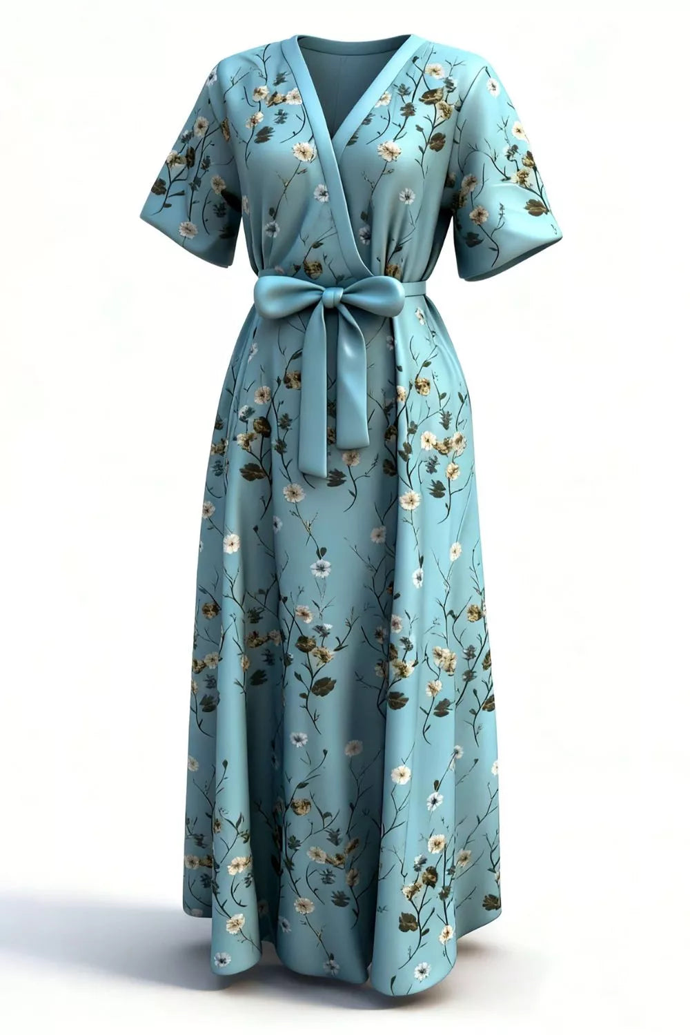 Floral Surplice Short Sleeve Dress