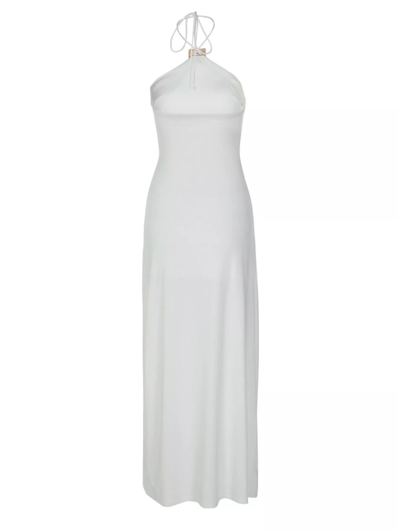 Backless Ruched Halter Neck Maxi Dress
