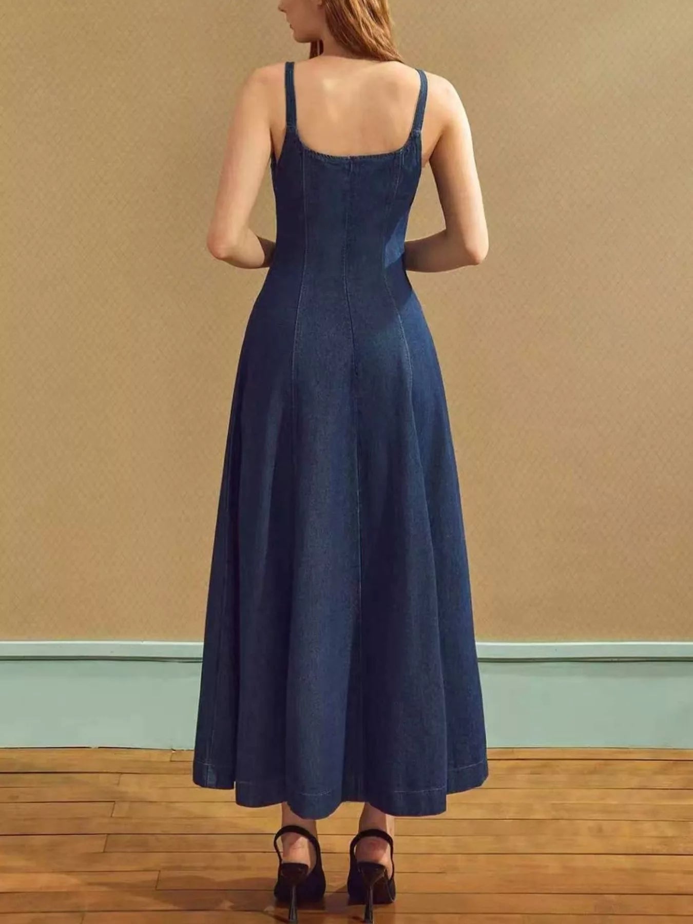 Square Neck A-Line Denim Dress