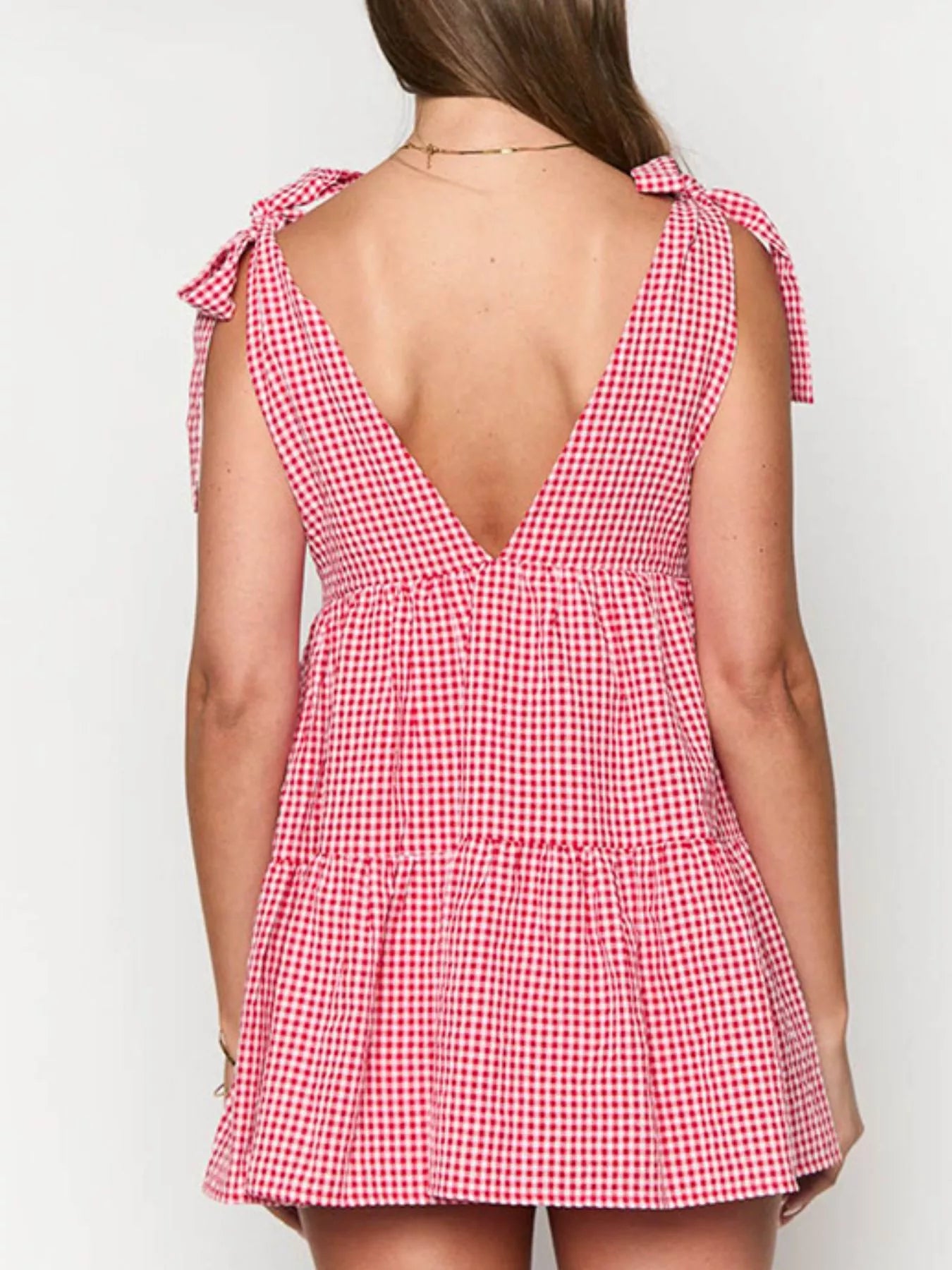 Gingham Tie-Shoulder Mini Dress