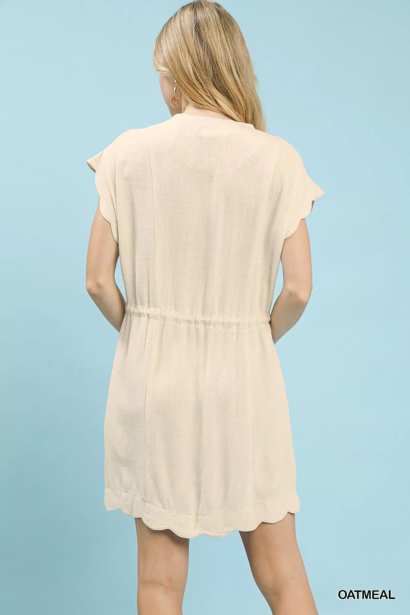 Umgee Linen Blend Scallop Hem Mini Dress