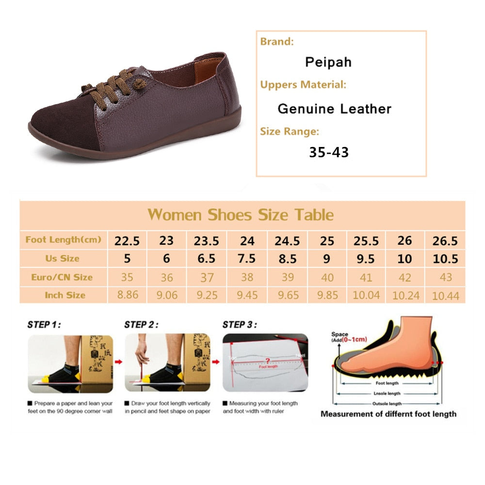 PEIPAH Genuine Leather Shoes Woman Spring Ladies Shoes Slip On Ballet Flats Sneakers Women Oxford Shoes Plus Size Moccains