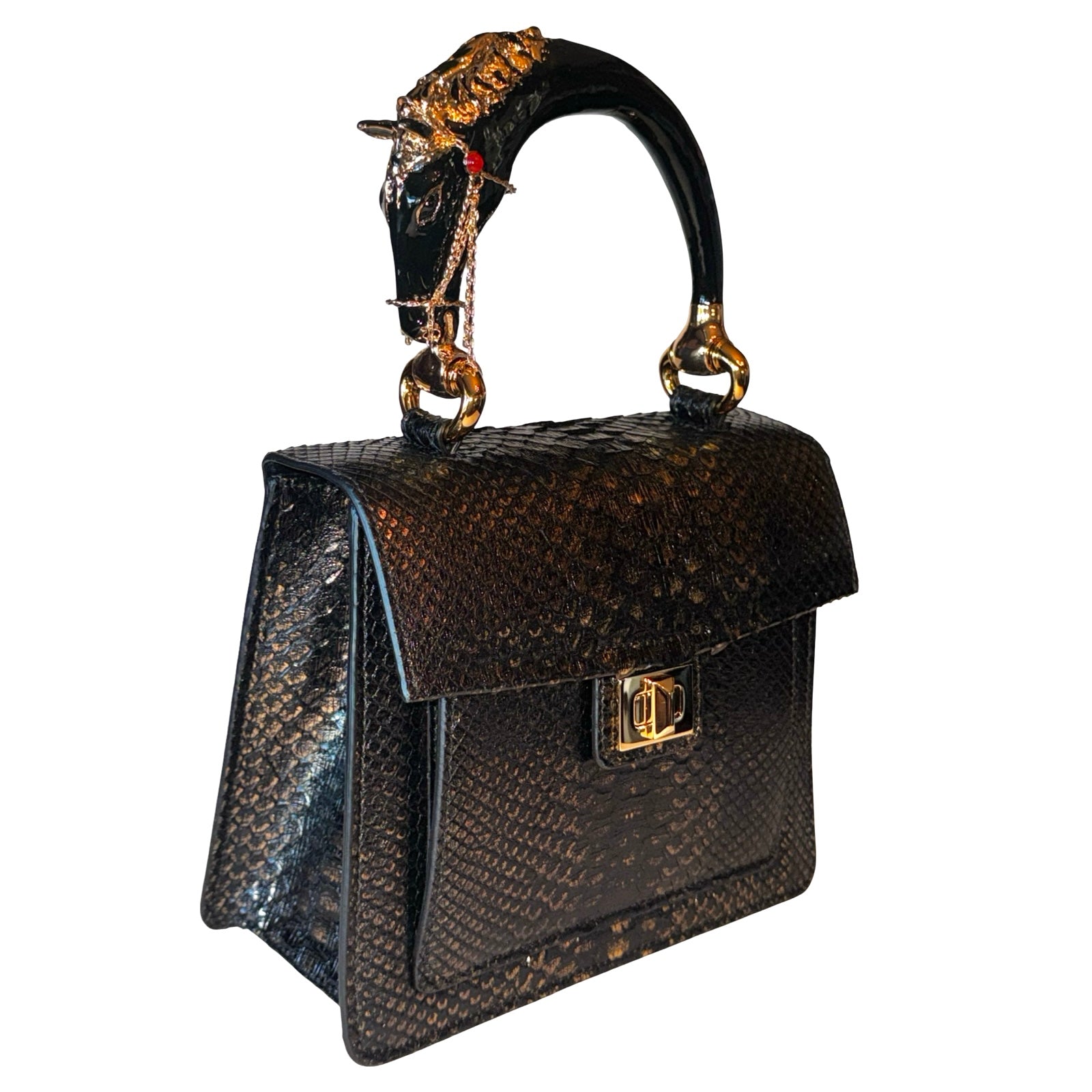 Noir d’Or Horse Handle Handbag
Authentic Black and Gold Python