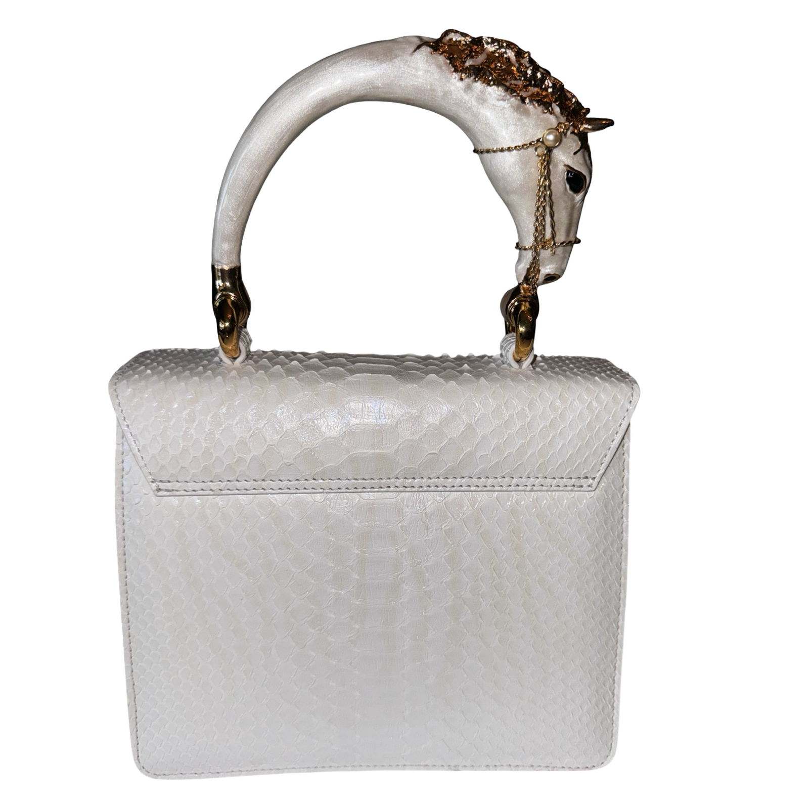 Cosmo Horse Handle Handbag In Iridescent White Python