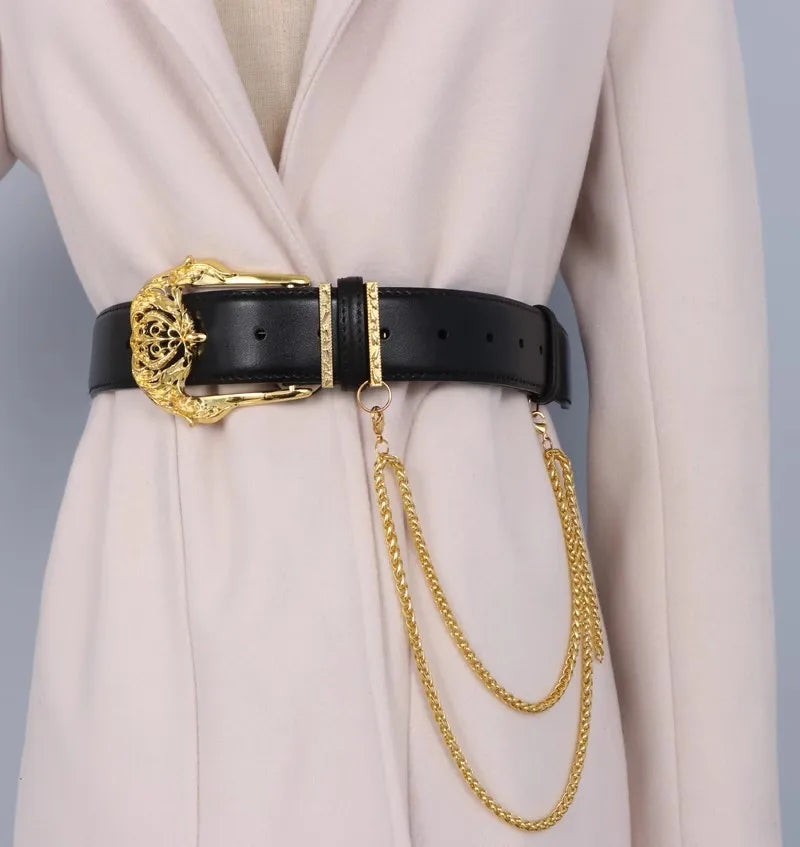 Gold Buckle Leather Corset Belt for Women - Wide Waist Cincher