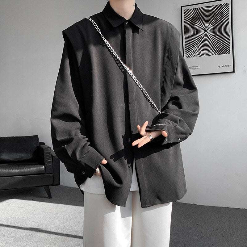 Fake two casual trendy niche design long sleeved shirt jackets