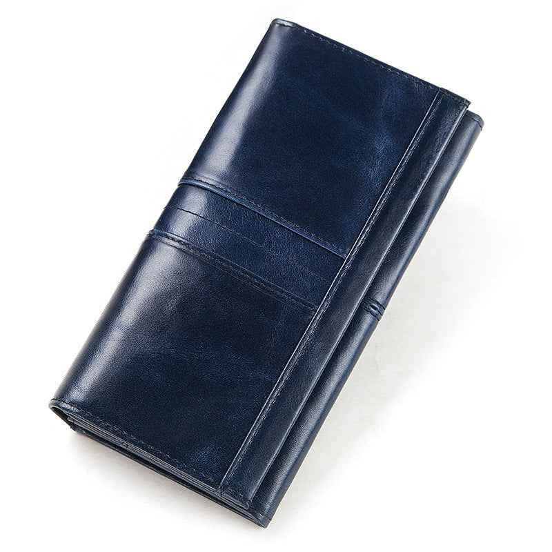Anti-Theft Brushed Genuine Leather Ladies Wallet Top Layer Cowhide Long Women's Bag Multi-Card Card Holder Mobile Phone Bag Clutch Bag