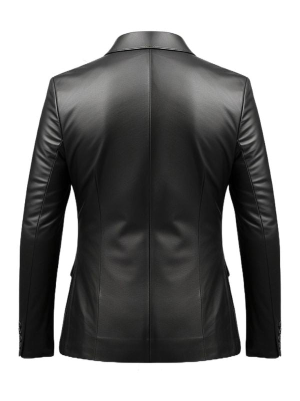 Men Black Leather Two Button Blazer – Leather Blazer for Men