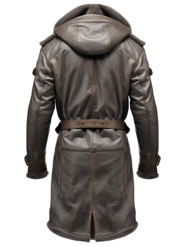 Men’s Dark Brown Leather Hooded Coat