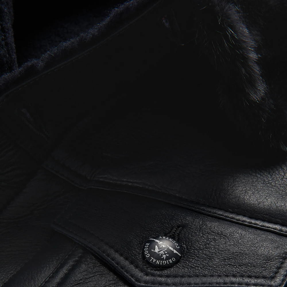 New Men Black Sheepskin Real Shearling Leather B3 Bomber Flying Trucker Jacket