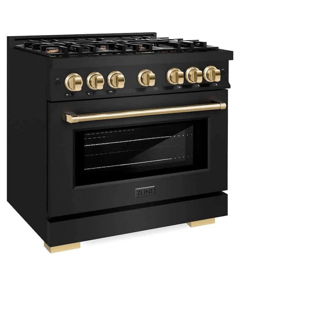 ZLINE 36" Select Gas Range Convection Gas Oven Black Stainless Steel Gold HGRBZ-36-G