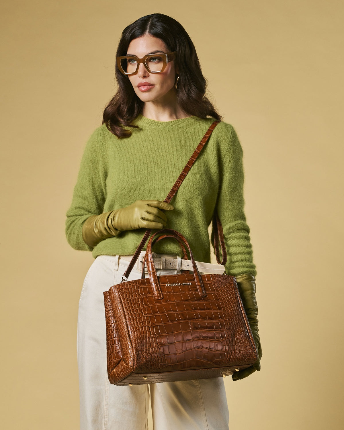 Valentina (cognac) - Italian calf leather women's handbag (with shoulder strap)