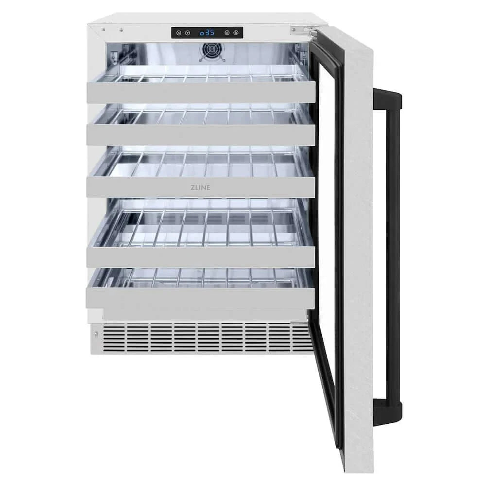 ZLINE 24" Touchstone Dual Zone 44 Bottle Wine Cooler DuraSnow® Stainless Steel Glass Door Matte Black Handle RWDOZ-SN-24-MB
